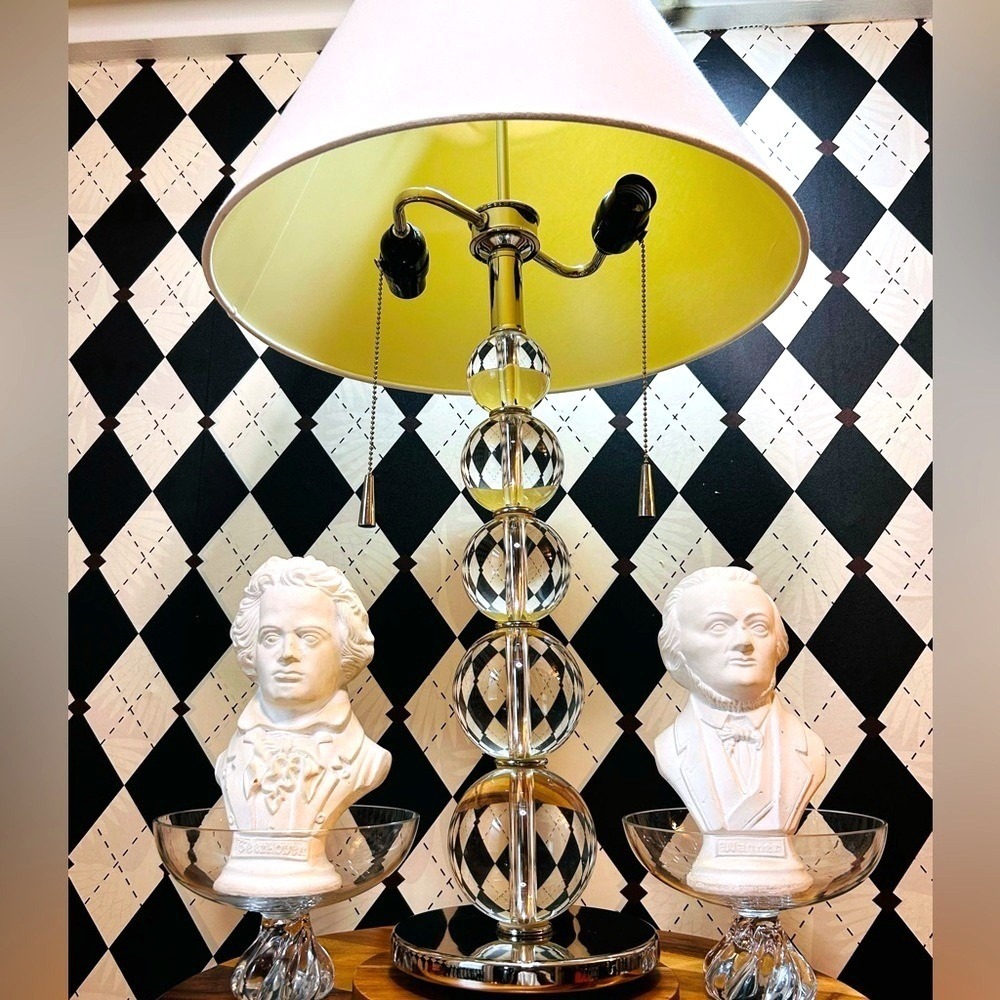 Heavy Crystal Table Lamp Stacked Glass Orbs no Shade| Very Tall - Picture 4 of 17